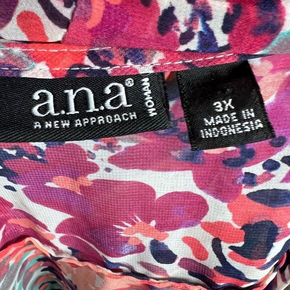 Colorful abstract floral print tie neck button down blouse top size 3X - Picture 5 of 6